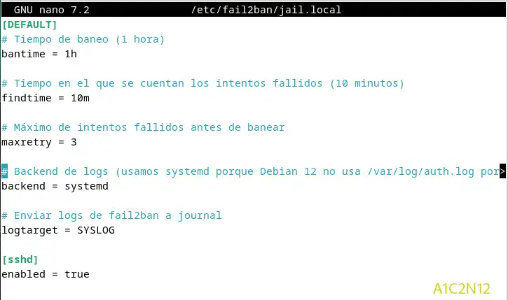 Crear nuevo archivo jail.local