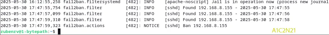 logs intentos de acceso y baneo